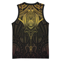 New Zealand Aotearoa Basketball Jersey Maori Manta Ray Moko Gold - Polynesian Pride