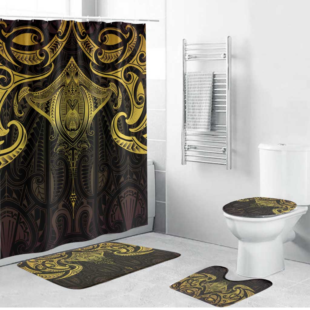 New Zealand Aotearoa Bathroom Set Maori Manta Ray Moko Gold - Polynesian Pride
