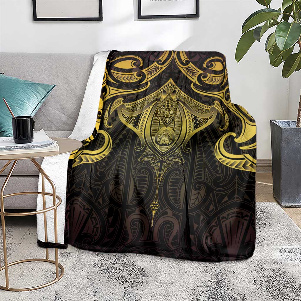 New Zealand Aotearoa Blanket Maori Manta Ray Moko Gold - Polynesian Pride