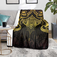 New Zealand Aotearoa Blanket Maori Manta Ray Moko Gold - Polynesian Pride