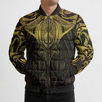 New Zealand Aotearoa Bomber Puffer Jacket Maori Manta Ray Moko Gold - Polynesian Pride