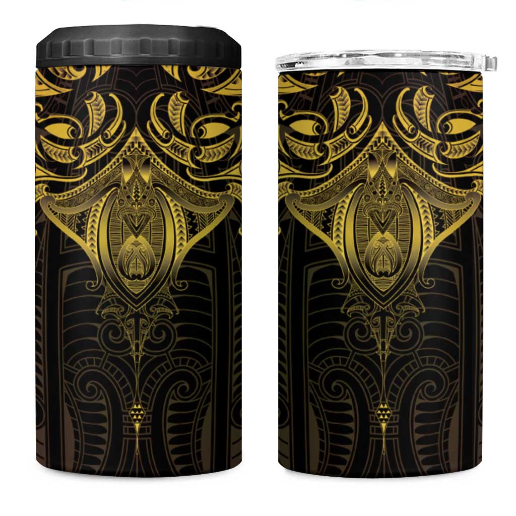 New Zealand Aotearoa 4 in 1 Can Cooler Tumbler Maori Manta Ray Moko Gold - Polynesian Pride