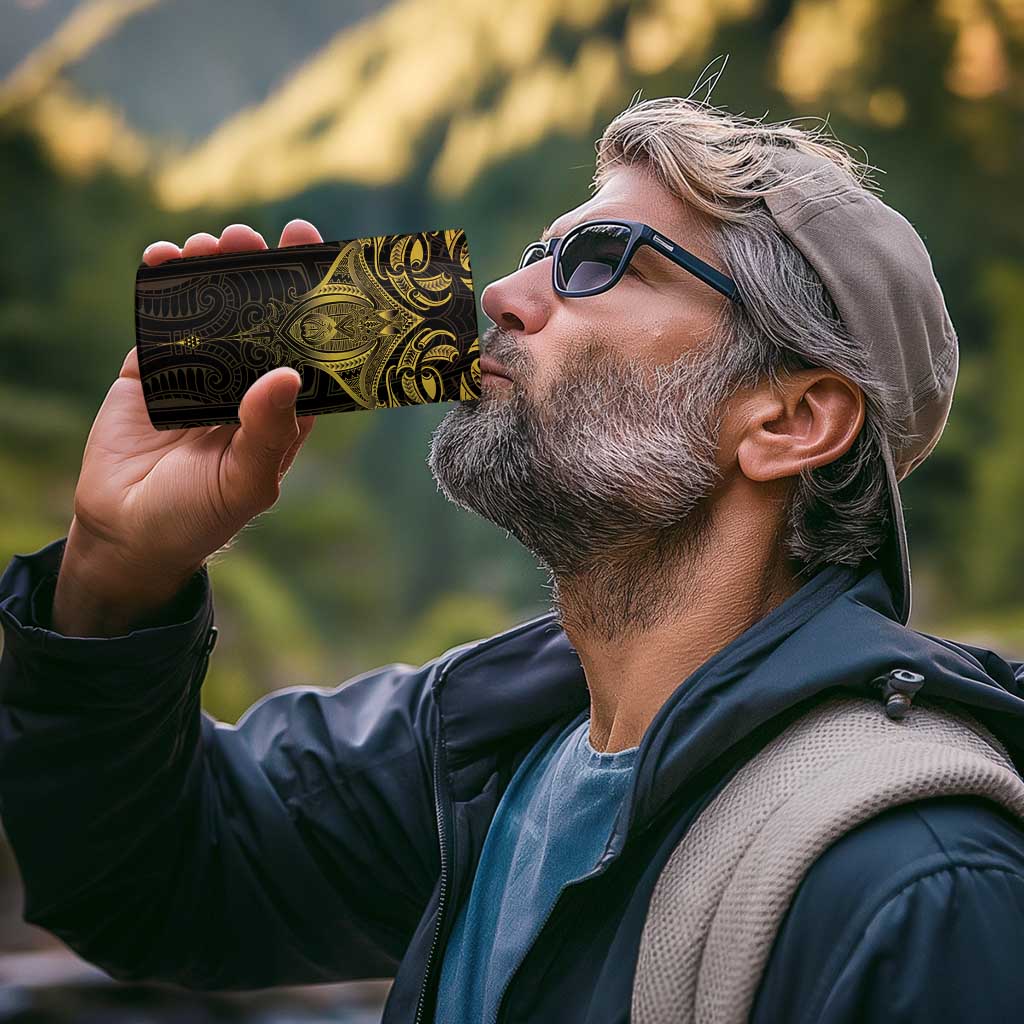 New Zealand Aotearoa 4 in 1 Can Cooler Tumbler Maori Manta Ray Moko Gold - Polynesian Pride