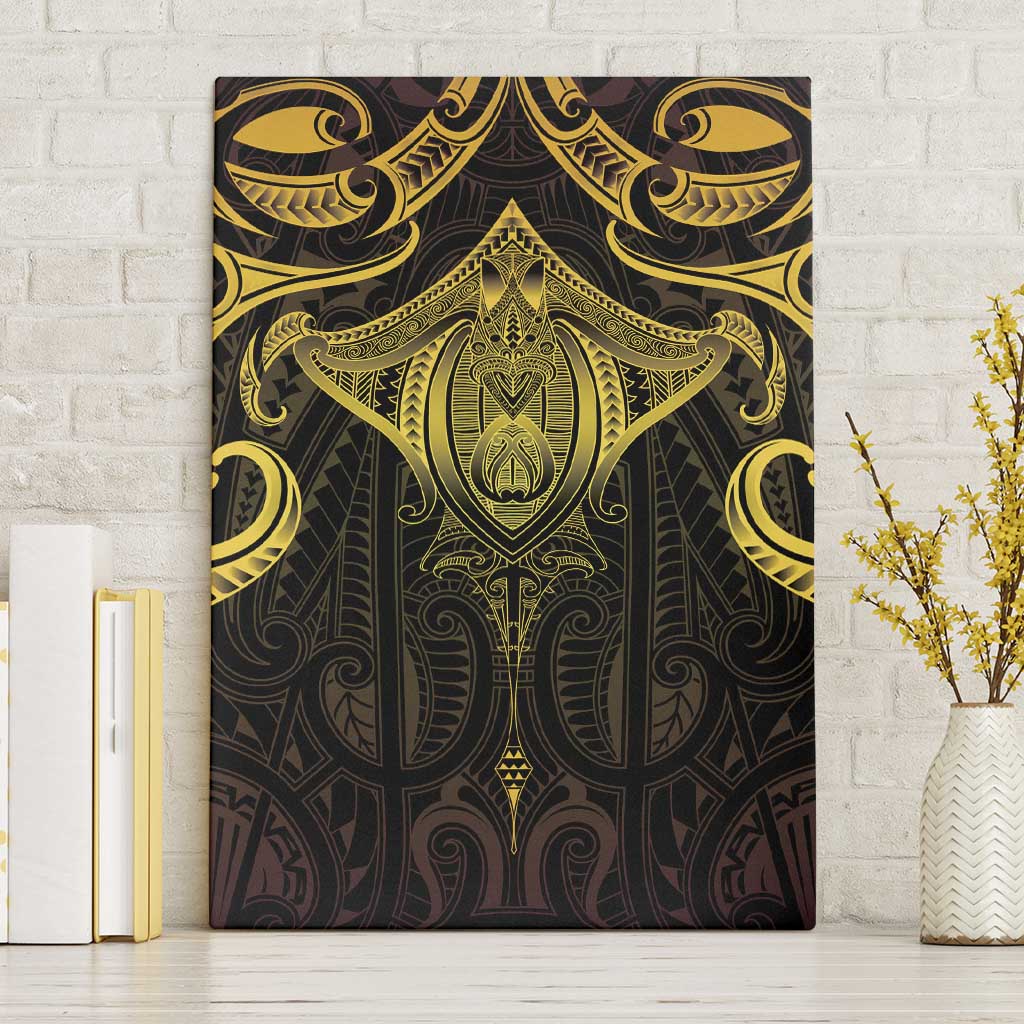 New Zealand Aotearoa Canvas Wall Art Maori Manta Ray Moko Gold - Polynesian Pride