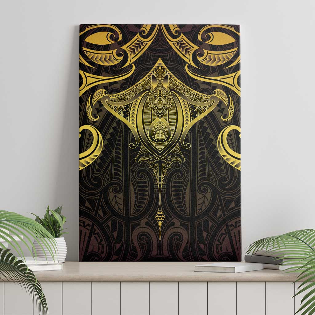 New Zealand Aotearoa Canvas Wall Art Maori Manta Ray Moko Gold LT05 - Polynesian Pride