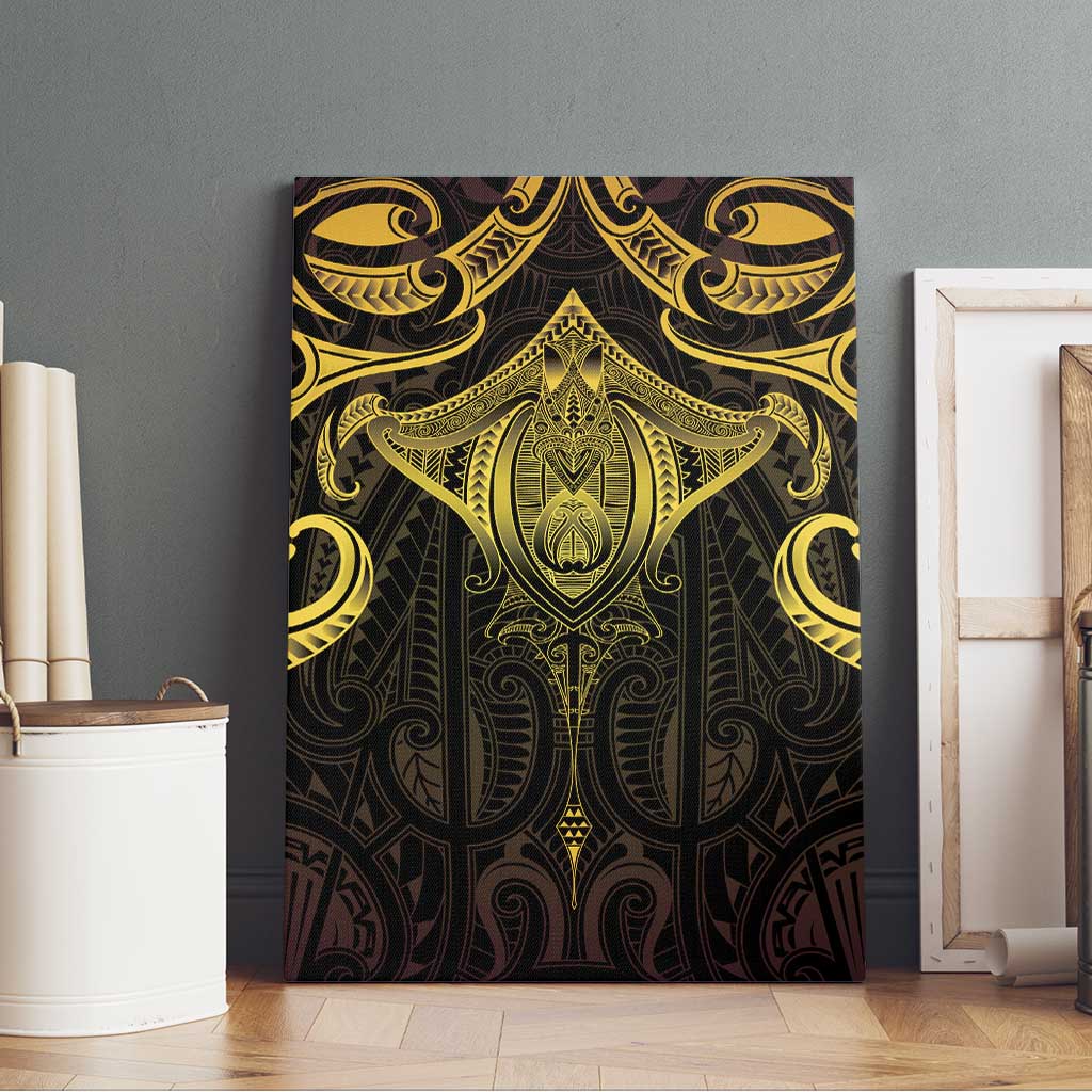 New Zealand Aotearoa Canvas Wall Art Maori Manta Ray Moko Gold LT05 - Polynesian Pride