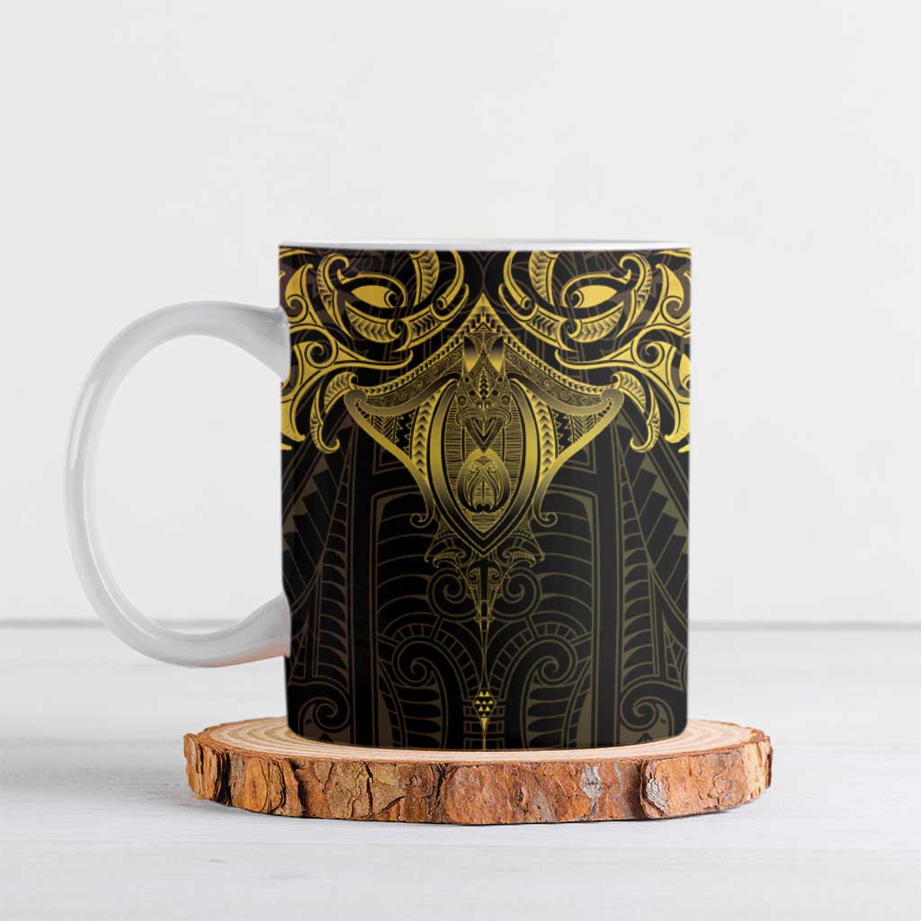 New Zealand Aotearoa Ceramic Mug Maori Manta Ray Moko Gold - Polynesian Pride