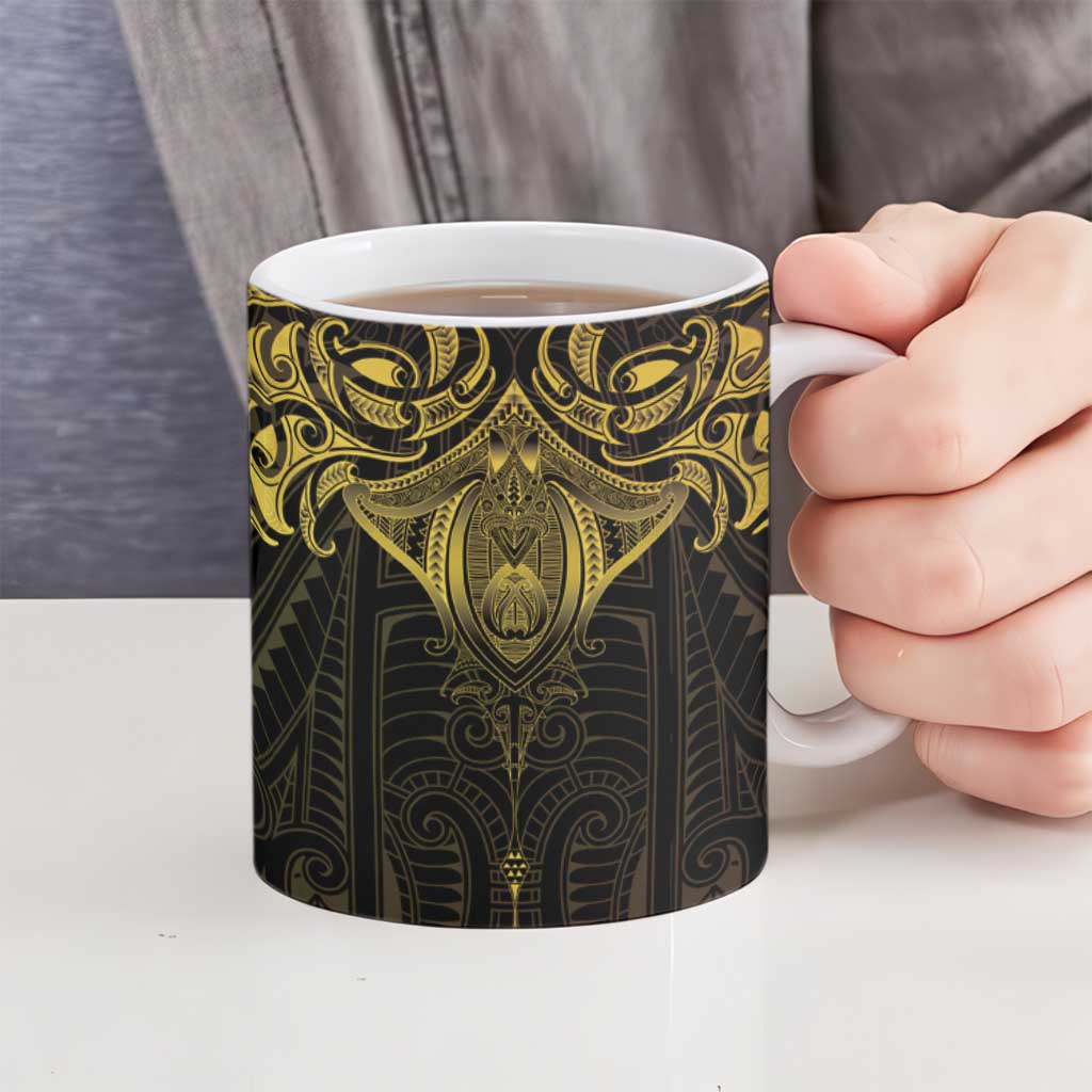 New Zealand Aotearoa Ceramic Mug Maori Manta Ray Moko Gold - Polynesian Pride