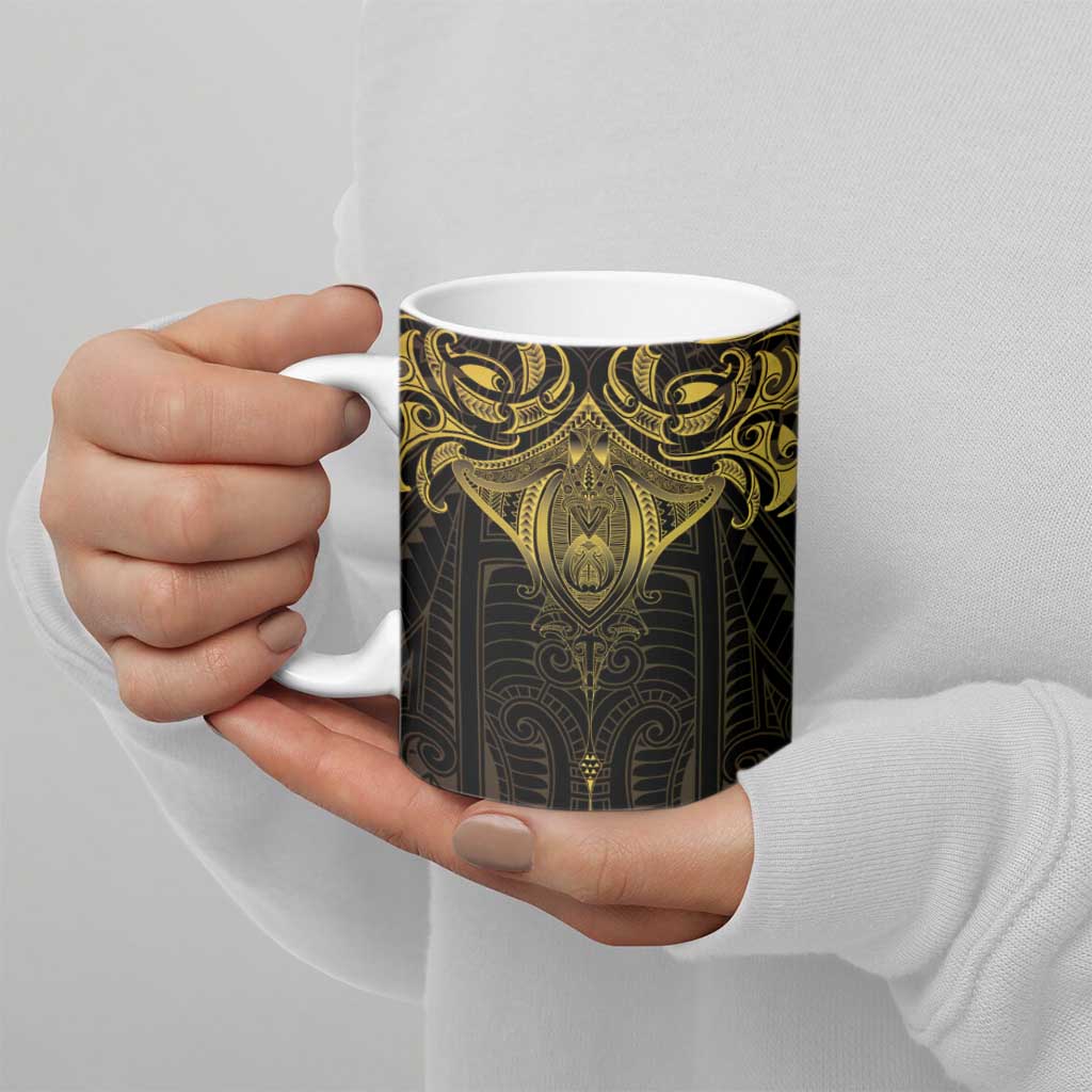 New Zealand Aotearoa Ceramic Mug Maori Manta Ray Moko Gold - Polynesian Pride
