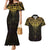 New Zealand Aotearoa Couples Matching Mermaid Dress and Hawaiian Shirt Maori Manta Ray Moko Gold - Polynesian Pride