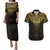New Zealand Aotearoa Couples Matching Puletasi and Hawaiian Shirt Maori Manta Ray Moko Gold - Polynesian Pride
