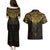 New Zealand Aotearoa Couples Matching Puletasi and Hawaiian Shirt Maori Manta Ray Moko Gold - Polynesian Pride