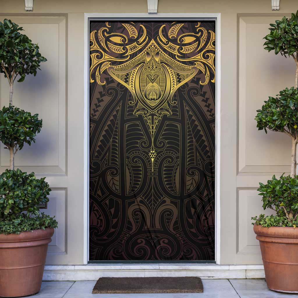 New Zealand Aotearoa Door Cover Maori Manta Ray Moko Gold - Polynesian Pride