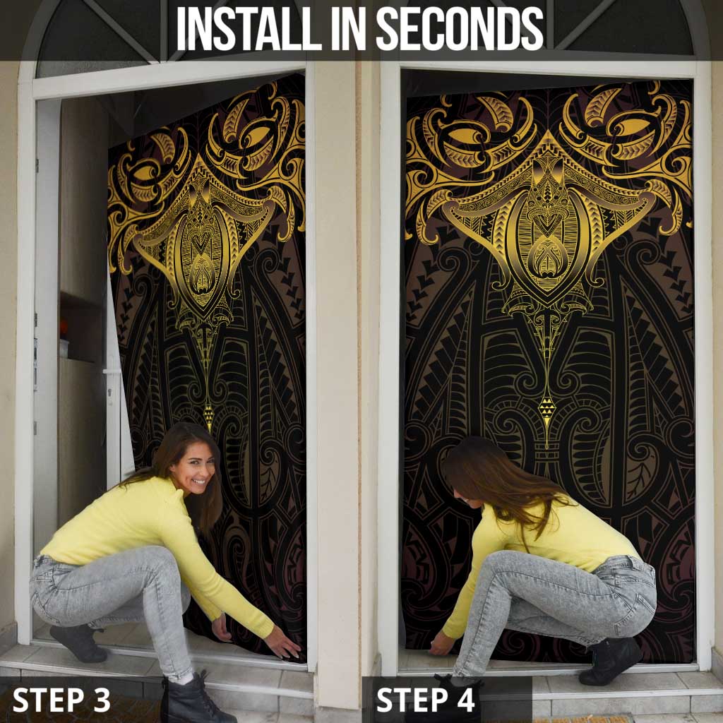 New Zealand Aotearoa Door Cover Maori Manta Ray Moko Gold - Polynesian Pride