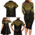 New Zealand Aotearoa Family Matching Long Sleeve Bodycon Dress and Hawaiian Shirt Maori Manta Ray Moko Gold - Polynesian Pride