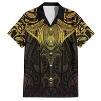 New Zealand Aotearoa Family Matching Long Sleeve Bodycon Dress and Hawaiian Shirt Maori Manta Ray Moko Gold LT05 Dad's Shirt - Short Sleeve Gold - Polynesian Pride
