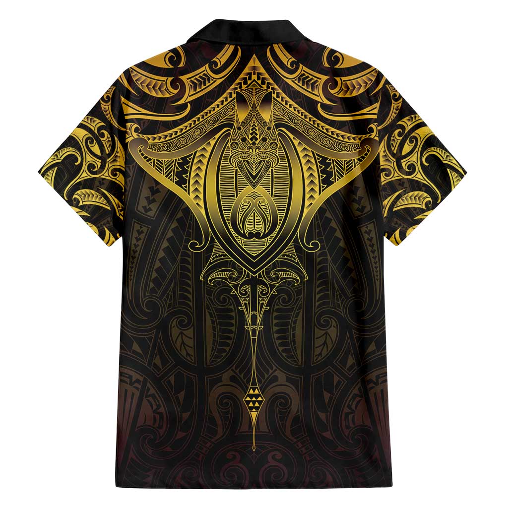 New Zealand Aotearoa Family Matching Long Sleeve Bodycon Dress and Hawaiian Shirt Maori Manta Ray Moko Gold LT05 - Polynesian Pride