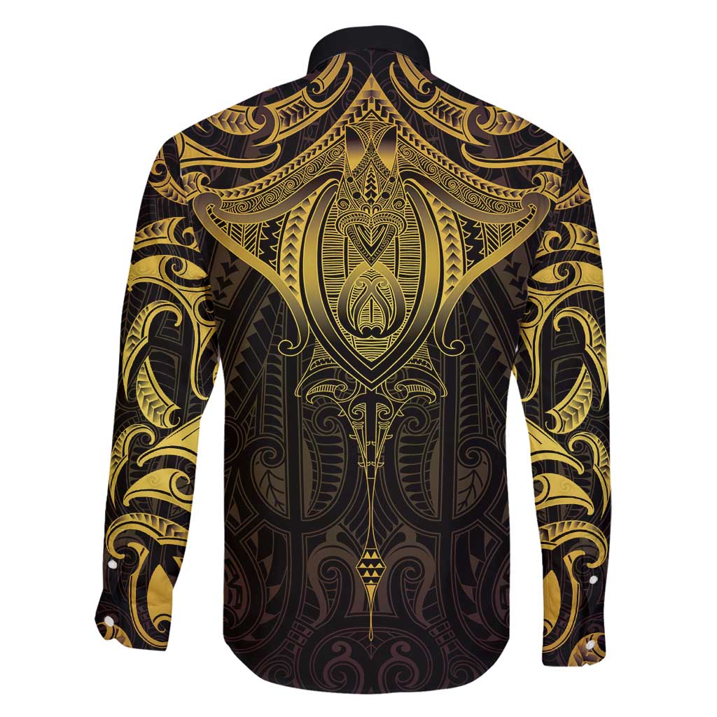 New Zealand Aotearoa Family Matching Mermaid Dress and Hawaiian Shirt Maori Manta Ray Moko Gold LT05 - Polynesian Pride