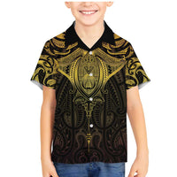 New Zealand Aotearoa Family Matching Mermaid Dress and Hawaiian Shirt Maori Manta Ray Moko Gold LT05 Son's Shirt Gold - Polynesian Pride