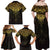 New Zealand Aotearoa Family Matching Off Shoulder Maxi Dress and Hawaiian Shirt Maori Manta Ray Moko Gold - Polynesian Pride