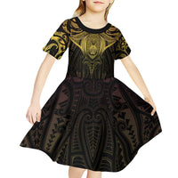 New Zealand Aotearoa Kid Short Sleeve Dress Maori Manta Ray Moko Gold - Polynesian Pride