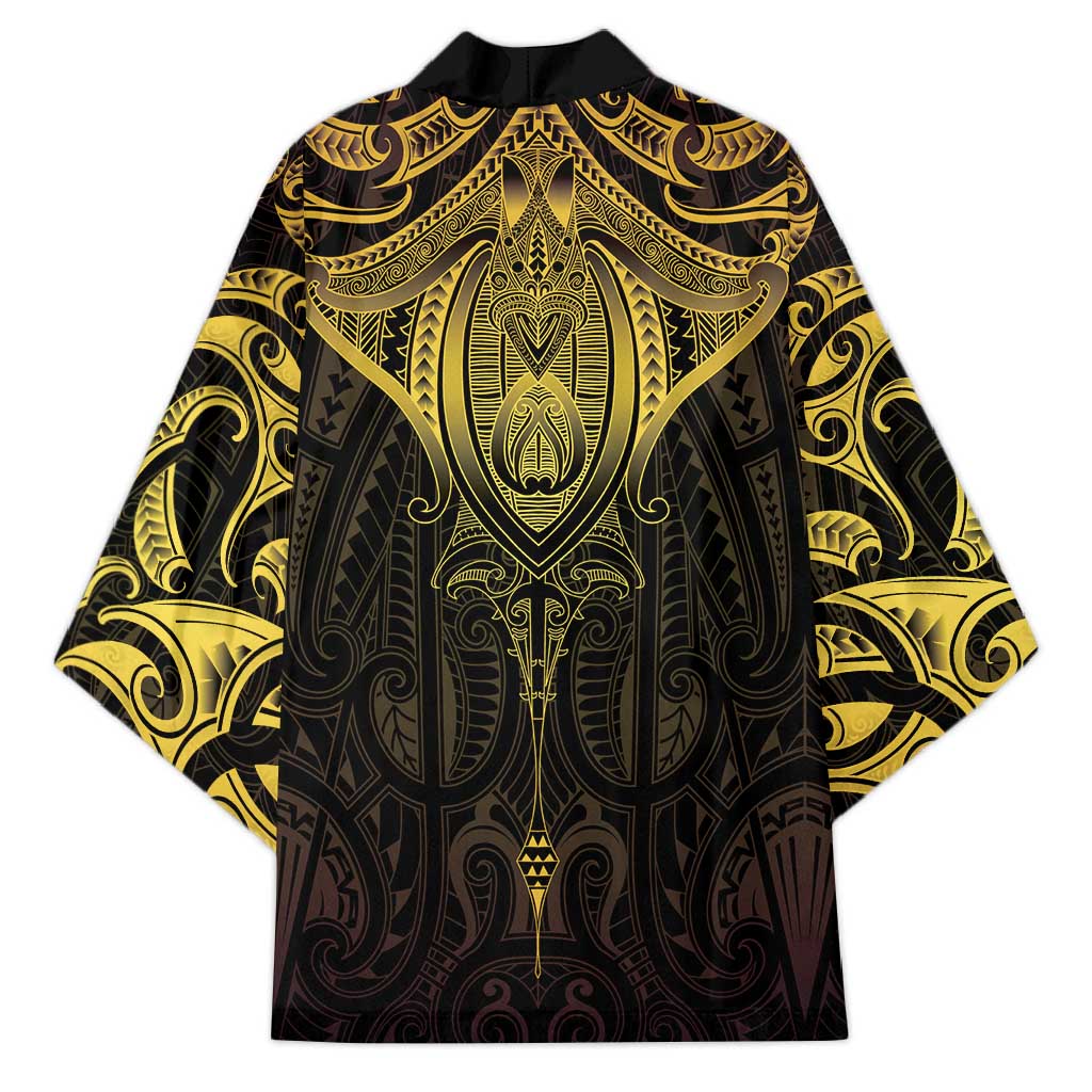 New Zealand Aotearoa Kimono Maori Manta Ray Moko Gold - Polynesian Pride