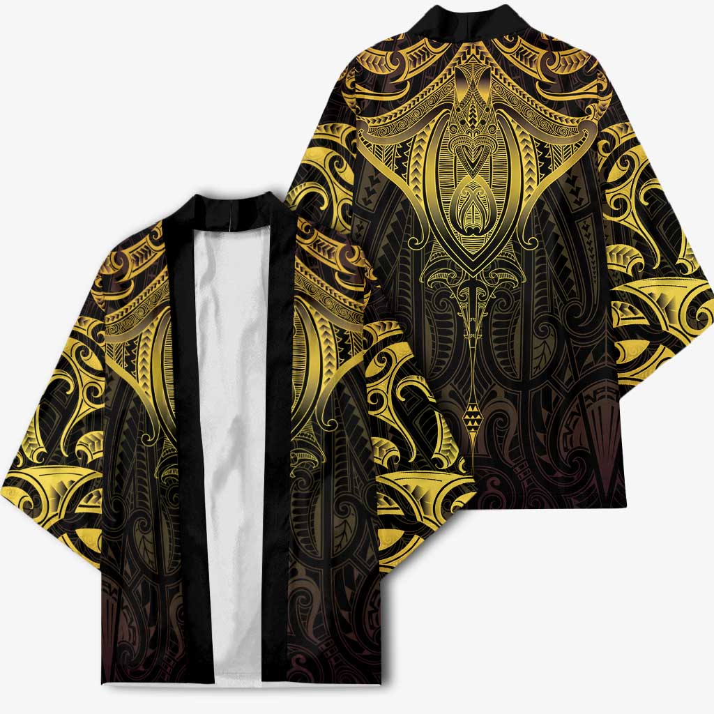New Zealand Aotearoa Kimono Maori Manta Ray Moko Gold - Polynesian Pride