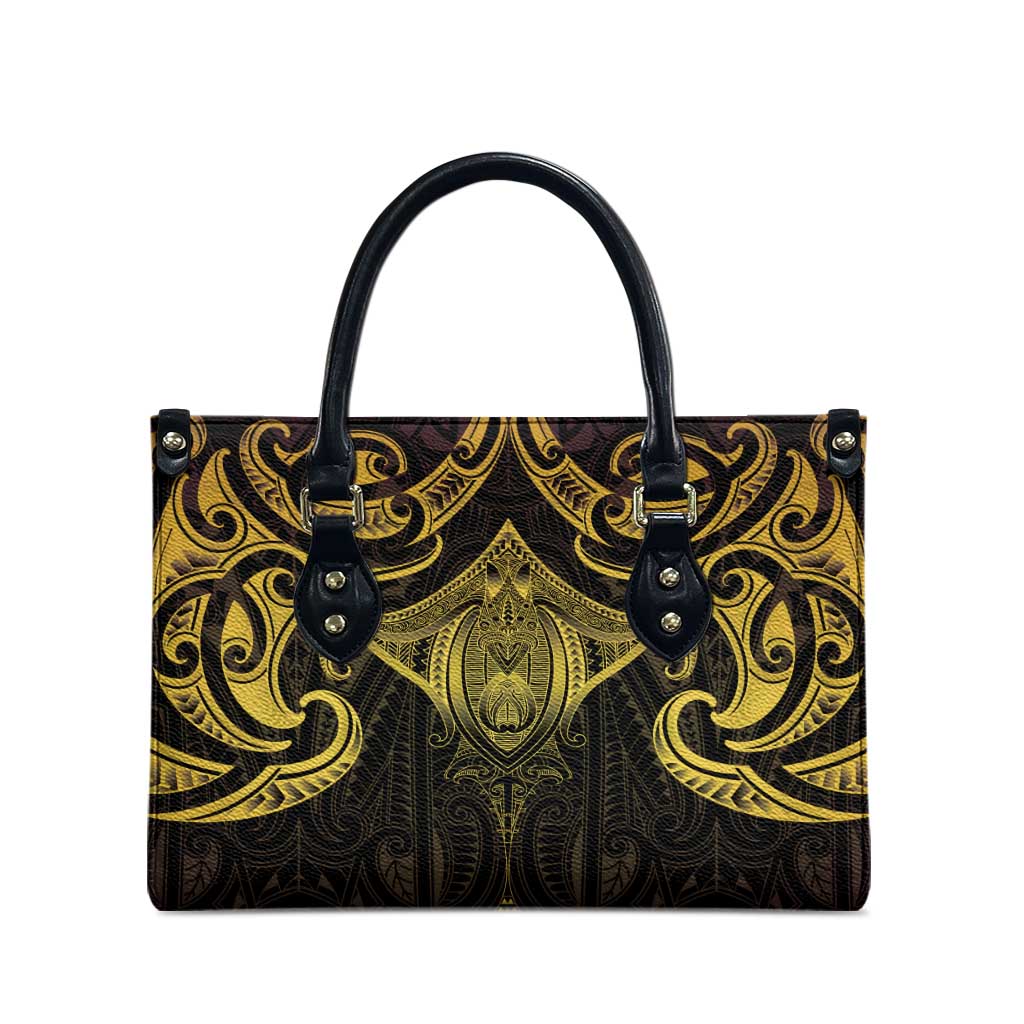 New Zealand Aotearoa Leather Bag Maori Manta Ray Moko Gold LT05 - Polynesian Pride