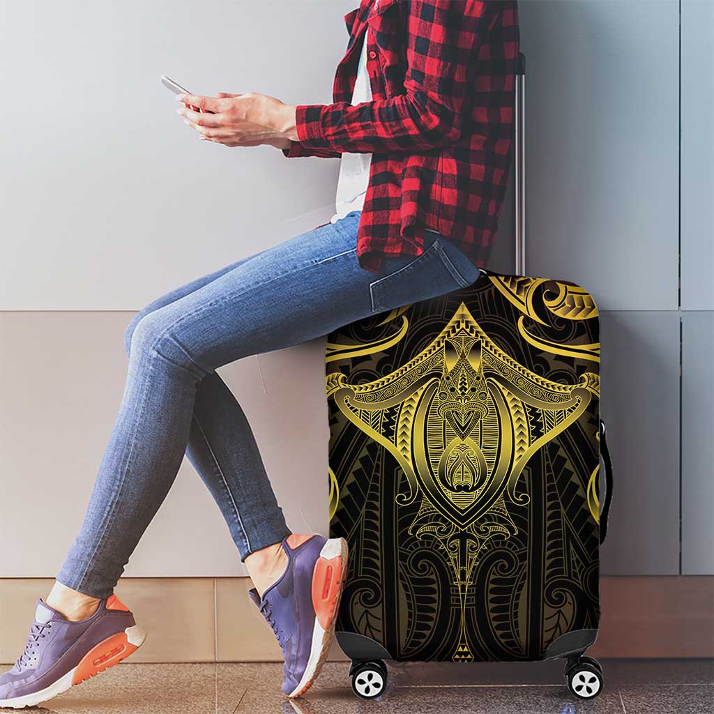 New Zealand Aotearoa Luggage Cover Maori Manta Ray Moko Gold - Polynesian Pride