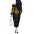 New Zealand Aotearoa Off The Shoulder Long Sleeve Dress Maori Manta Ray Moko Gold - Polynesian Pride