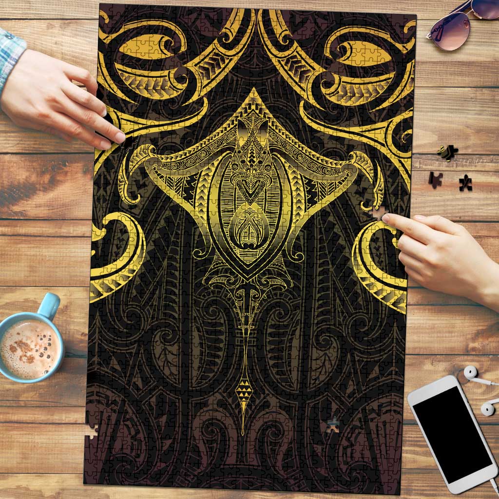 New Zealand Aotearoa Puzzle Maori Manta Ray Moko Gold - Polynesian Pride