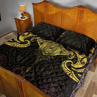 New Zealand Aotearoa Quilt Bed Set Maori Manta Ray Moko Gold - Polynesian Pride