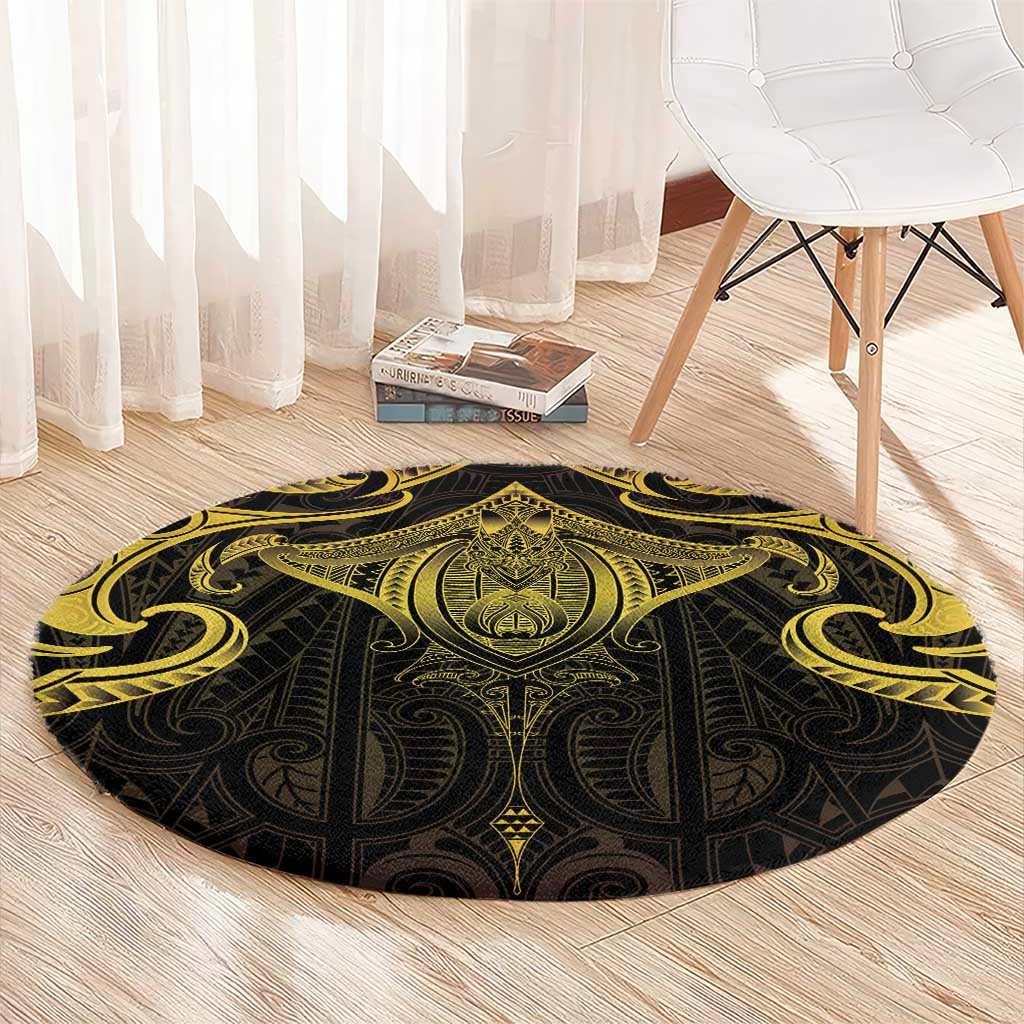 New Zealand Aotearoa Round Carpet Maori Manta Ray Moko Gold - Polynesian Pride