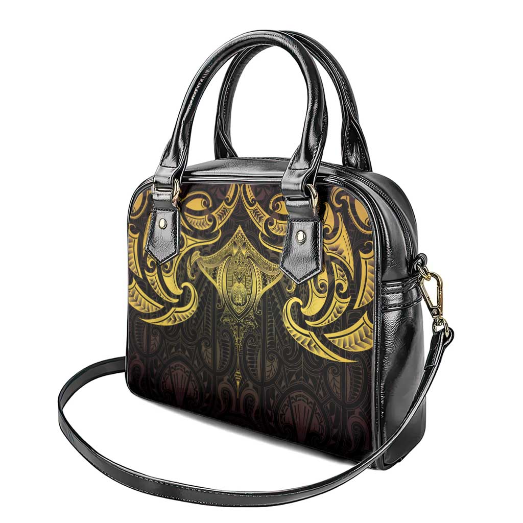 New Zealand Aotearoa Shoulder Handbag Maori Manta Ray Moko Gold - Polynesian Pride
