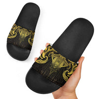 New Zealand Aotearoa Slide Sandals Maori Manta Ray Moko Gold - Polynesian Pride