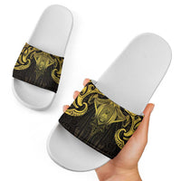 New Zealand Aotearoa Slide Sandals Maori Manta Ray Moko Gold - Polynesian Pride
