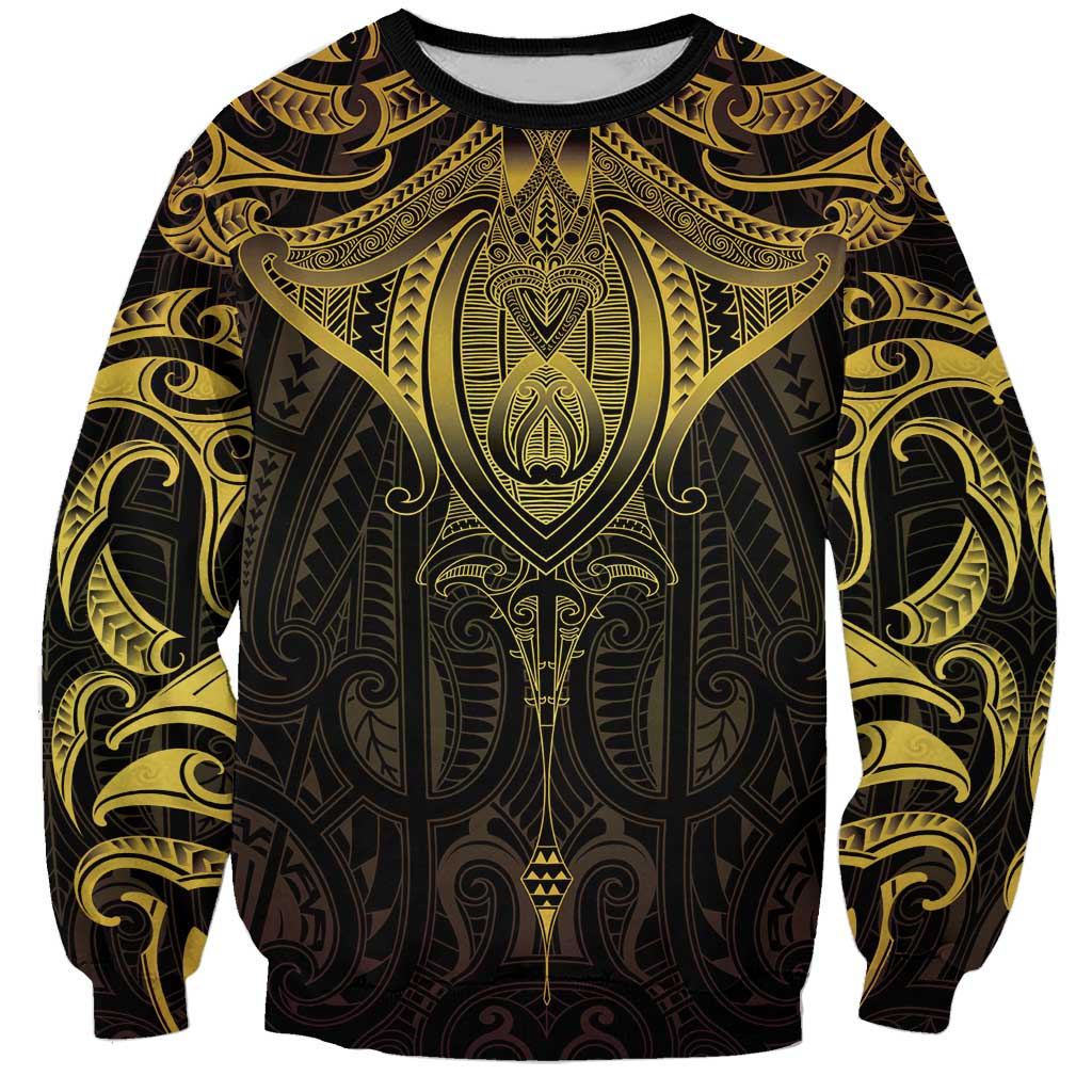 New Zealand Aotearoa Sweatshirt Maori Manta Ray Moko Gold - Polynesian Pride
