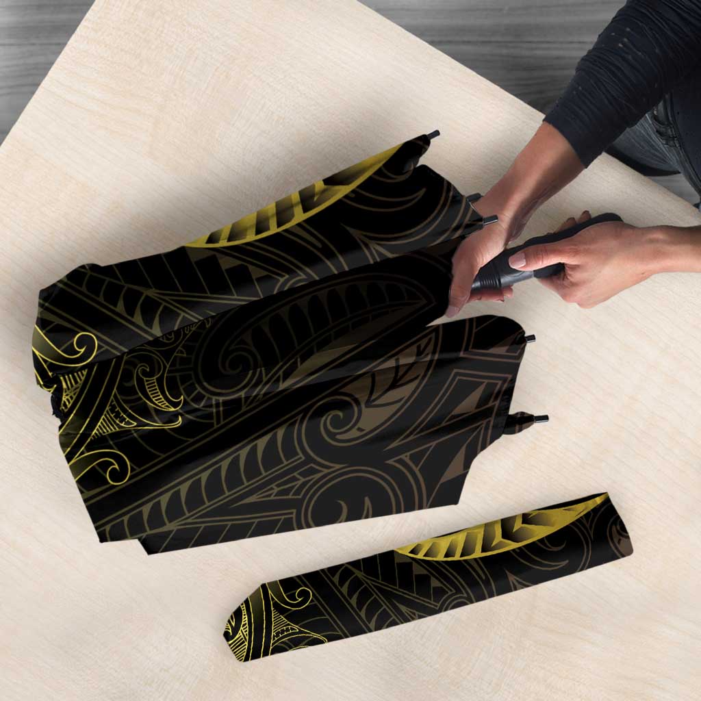 New Zealand Aotearoa Umbrella Maori Manta Ray Moko Gold - Polynesian Pride