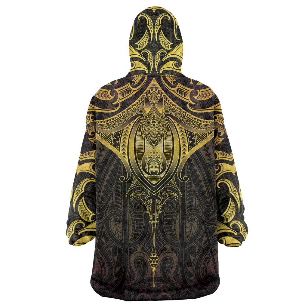 New Zealand Aotearoa Wearable Blanket Hoodie Maori Manta Ray Moko Gold - Polynesian Pride