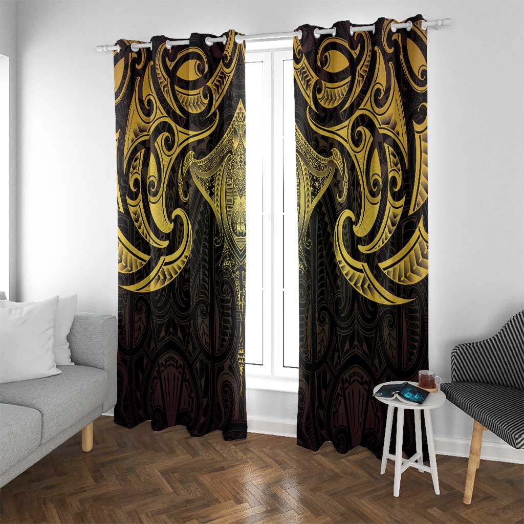 New Zealand Aotearoa Window Curtain Maori Manta Ray Moko Gold - Polynesian Pride