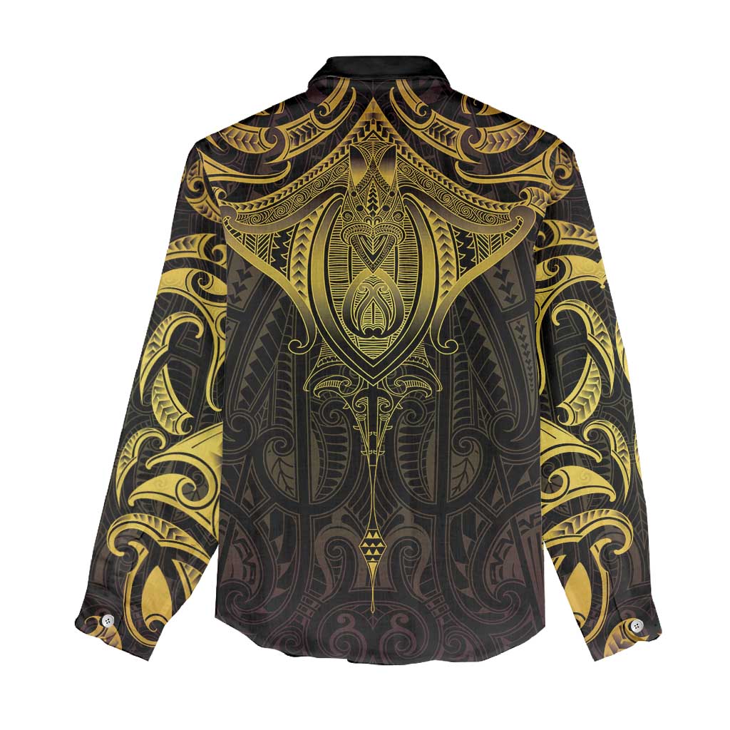 New Zealand Aotearoa Women Casual Shirt Maori Manta Ray Moko Gold - Polynesian Pride