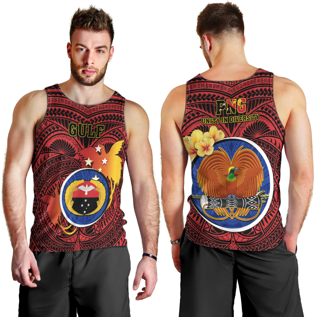 Papua New Guinea Gulf Province Men Tank Top Mix Coat Of Arms Polynesian Pattern LT05 - Polynesian Pride