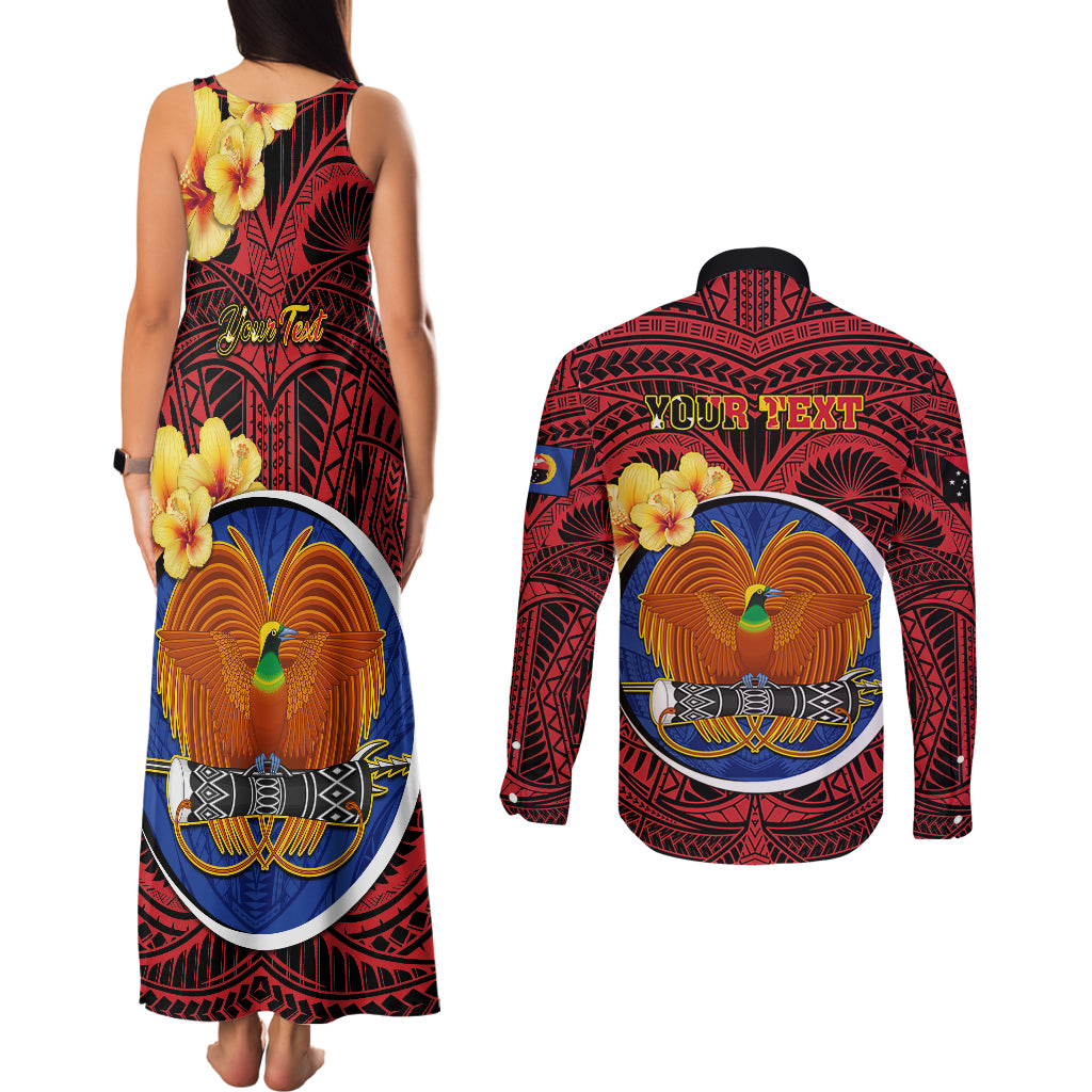 Personalized Papua New Guinea Gulf Province Couples Matching Tank Maxi Dress and Long Sleeve Button Shirts Mix Coat Of Arms Polynesian Pattern LT05 - Polynesian Pride