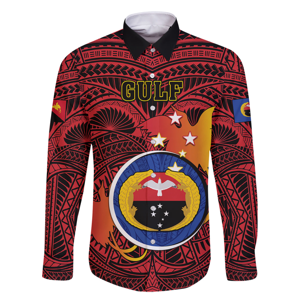 Personalized Papua New Guinea Gulf Province Family Matching Mermaid Dress and Hawaiian Shirt Mix Coat Of Arms Polynesian Pattern LT05 Dad's Shirt - Long Sleeve Red - Polynesian Pride