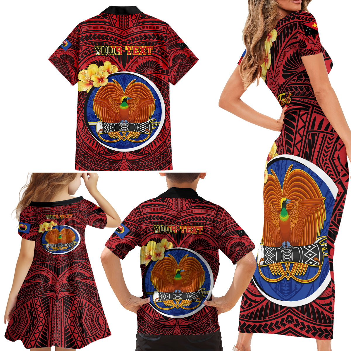 Personalized Papua New Guinea Gulf Province Family Matching Short Sleeve Bodycon Dress and Hawaiian Shirt Mix Coat Of Arms Polynesian Pattern LT05 - Polynesian Pride