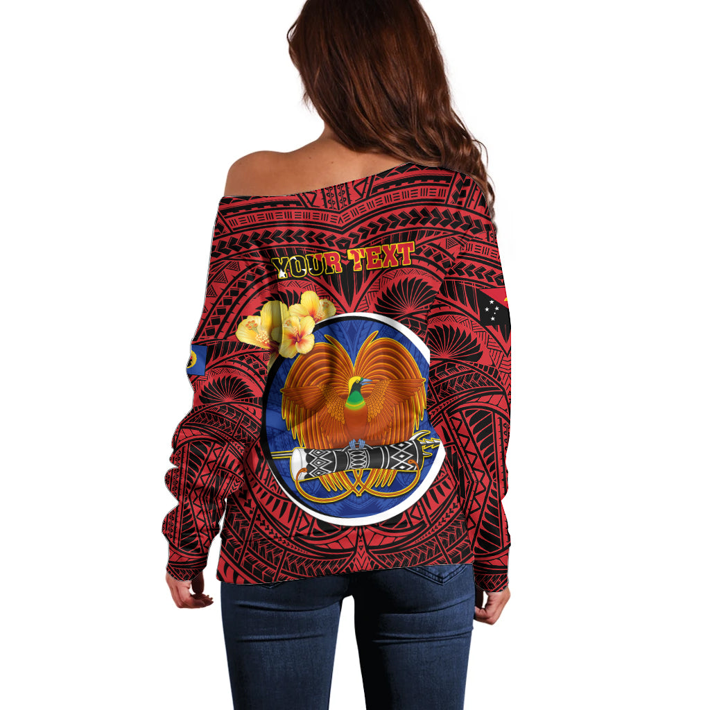 Personalized Papua New Guinea Gulf Province Off Shoulder Sweater Mix Coat Of Arms Polynesian Pattern LT05 - Polynesian Pride
