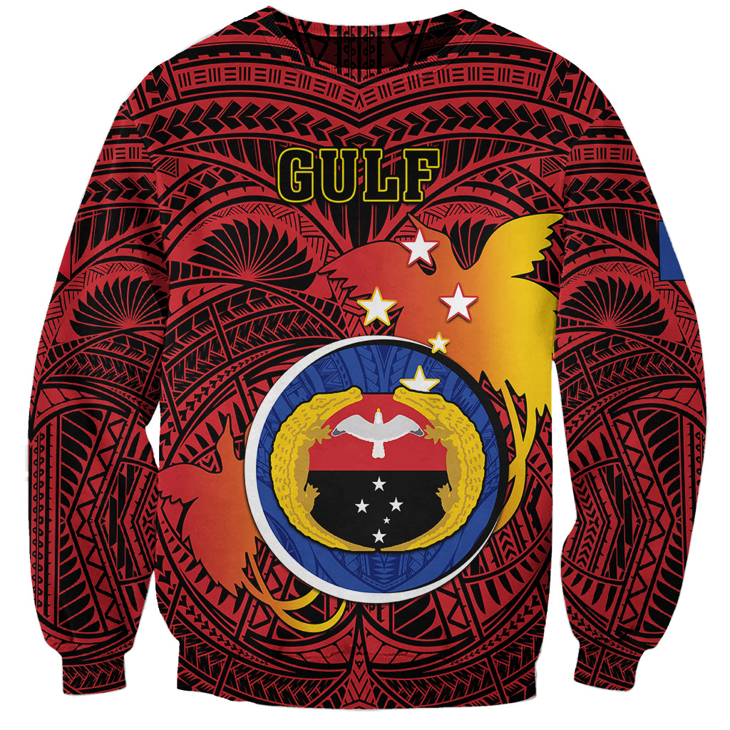 Personalized Papua New Guinea Gulf Province Sweatshirt Mix Coat Of Arms Polynesian Pattern LT05 Unisex Red - Polynesian Pride