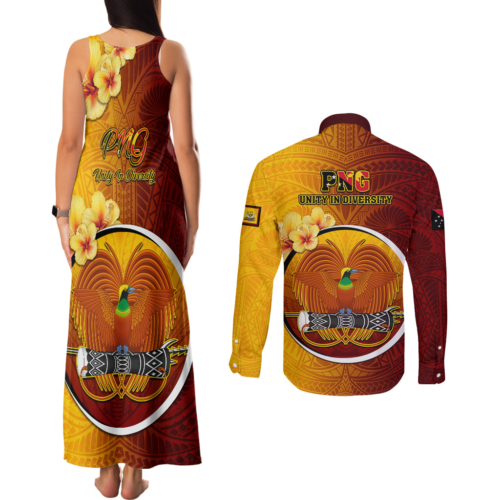 Papua New Guinea Western Province Couples Matching Tank Maxi Dress and Long Sleeve Button Shirts Mix Coat Of Arms Polynesian Pattern LT05 - Polynesian Pride