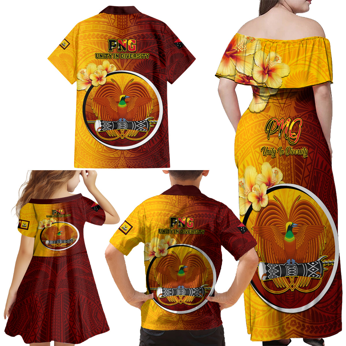 Papua New Guinea Western Province Family Matching Off Shoulder Long Sleeve Dress and Hawaiian Shirt Mix Coat Of Arms Polynesian Pattern LT05 - Polynesian Pride