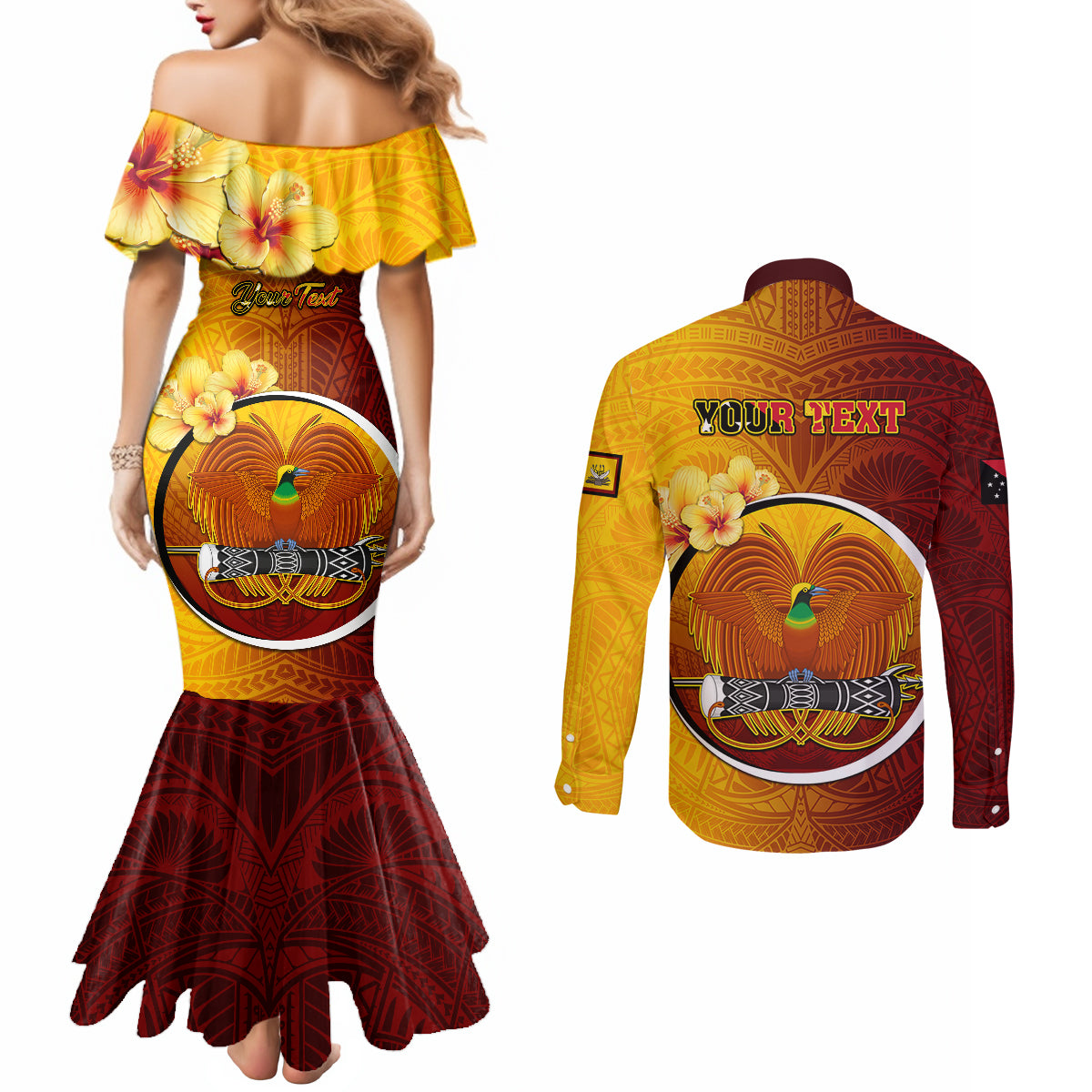 Personalized Papua New Guinea Western Province Couples Matching Mermaid Dress and Long Sleeve Button Shirts Mix Coat Of Arms Polynesian Pattern LT05 - Polynesian Pride
